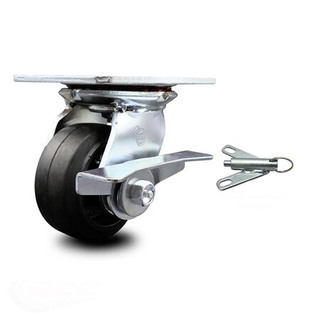 Service Caster 4 Inch Rubber on Steel Caster with Ball Bearing and Brake/Swivel Lock SCC SCC-35S420-RSB-SLB-BSL